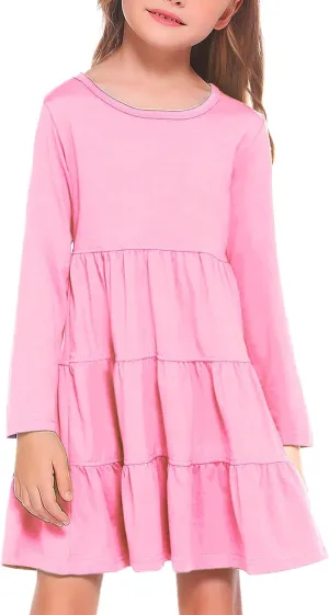 Arshiner Girl Long Sleeve Dress Tiered Ruffle Swing Tunic Shirt Dress