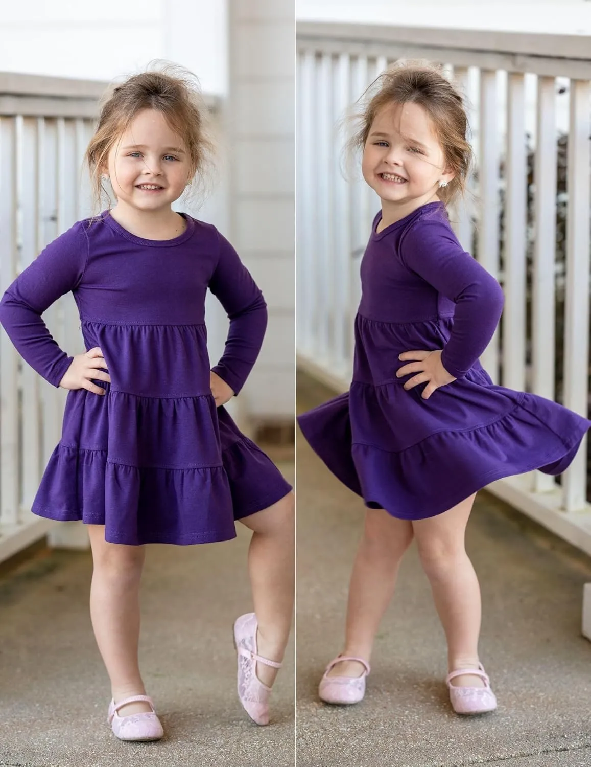 Arshiner Girl Long Sleeve Dress Tiered Ruffle Swing Tunic Shirt Dress