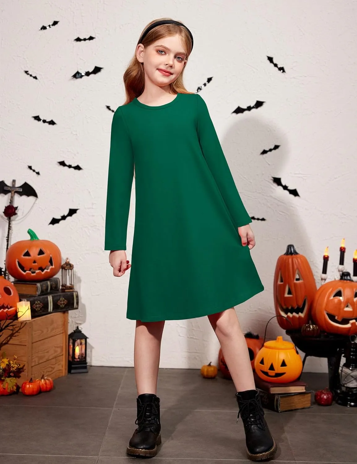 Arshiner Girls Dress Kids Long Sleeve Solid Color Casual T-Shirt Dress