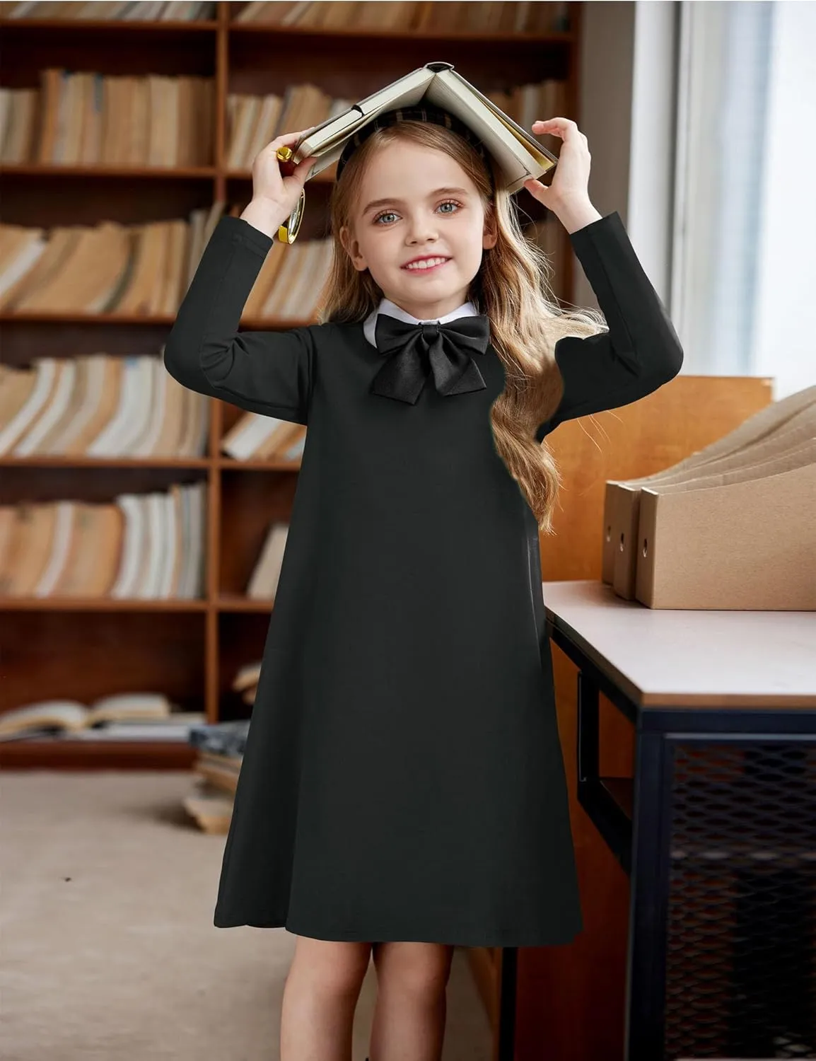Arshiner Girls Dress Kids Long Sleeve Solid Color Casual T-Shirt Dress