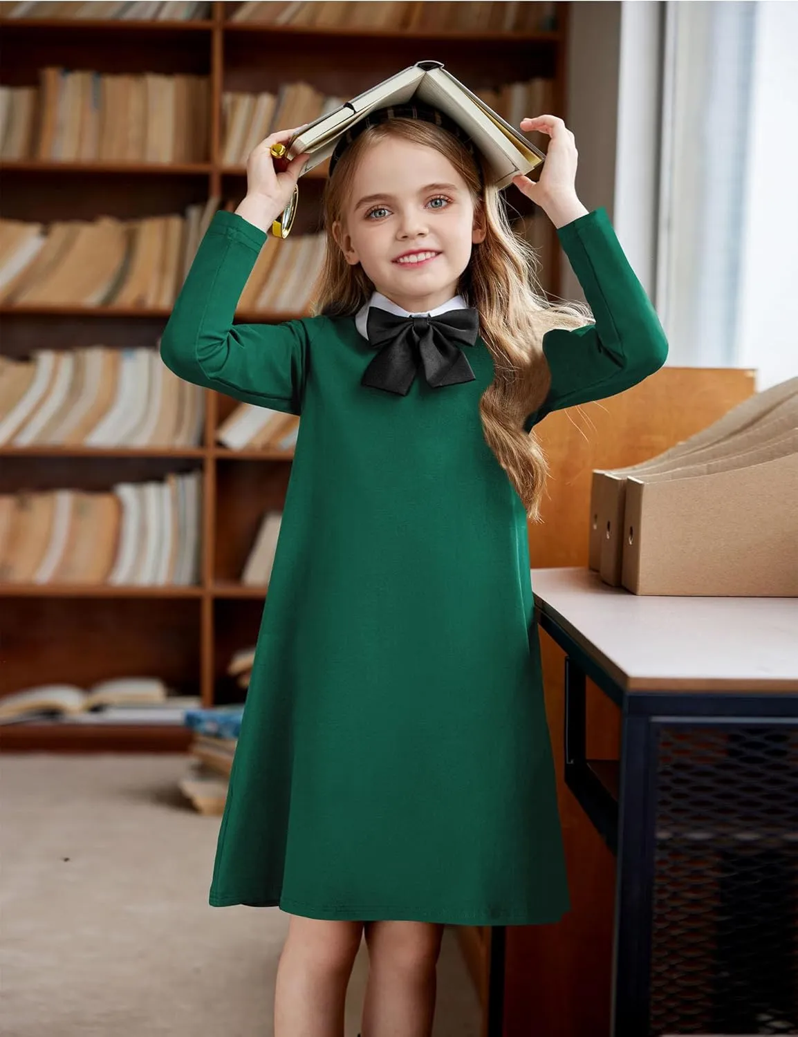 Arshiner Girls Dress Kids Long Sleeve Solid Color Casual T-Shirt Dress