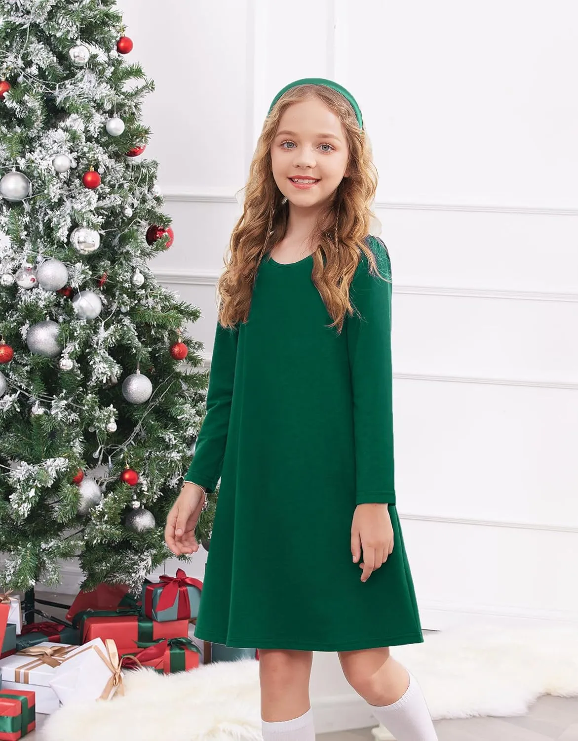 Arshiner Girls Dress Kids Long Sleeve Solid Color Casual T-Shirt Dress