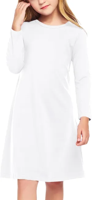 Arshiner Girls Dress Kids Long Sleeve Solid Color Casual T-Shirt Dress