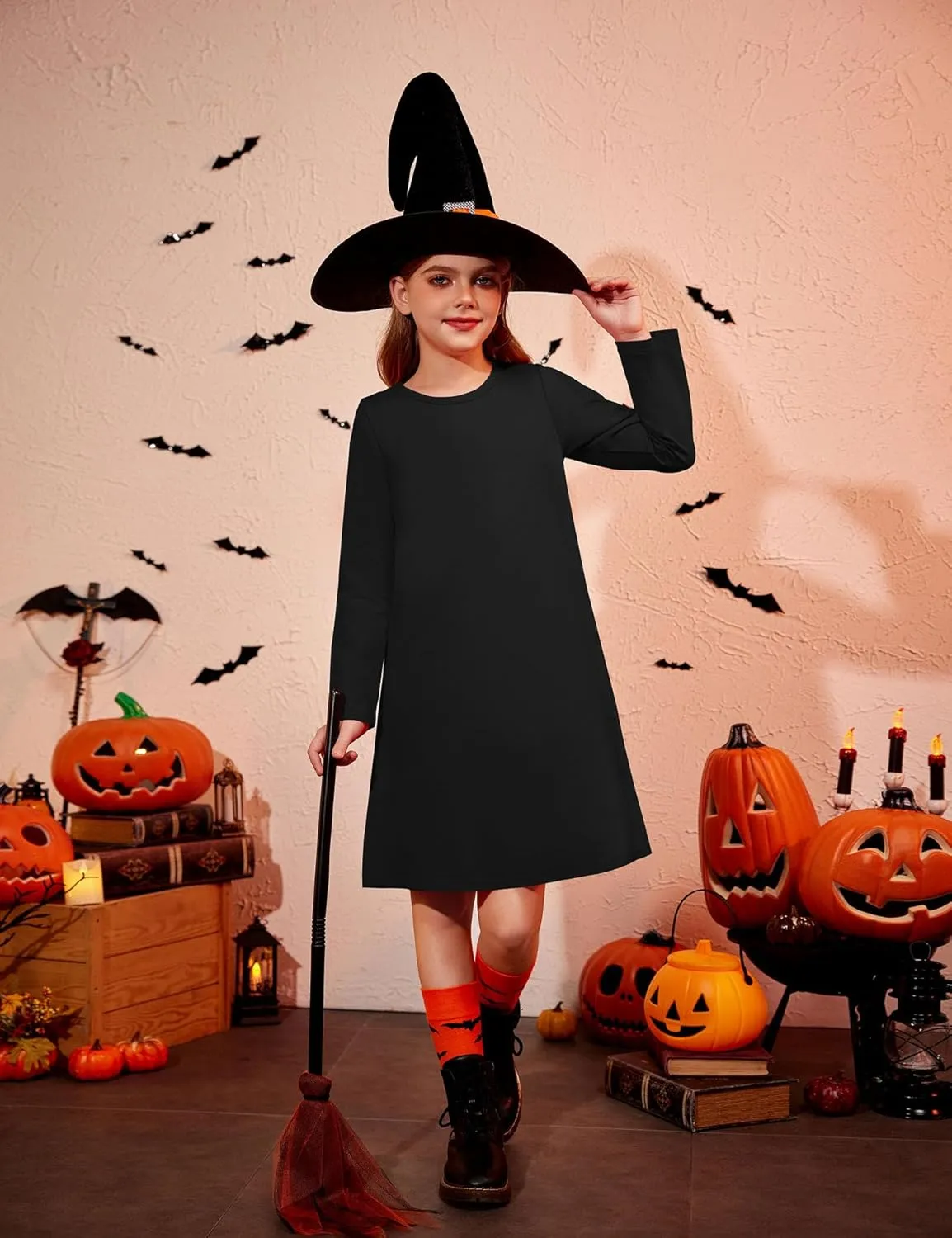 Arshiner Girls Dress Kids Long Sleeve Solid Color Casual T-Shirt Dress