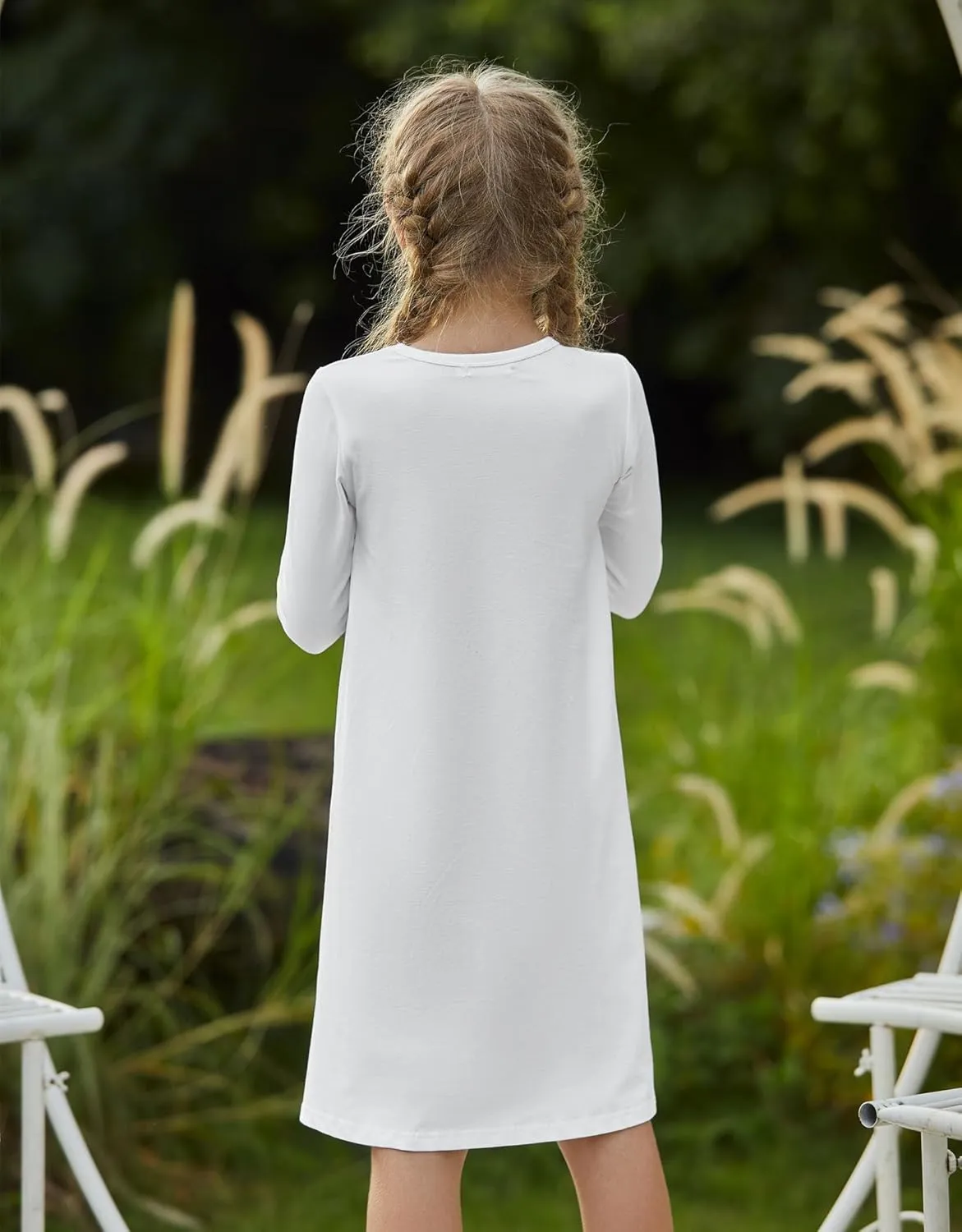 Arshiner Girls Dress Kids Long Sleeve Solid Color Casual T-Shirt Dress