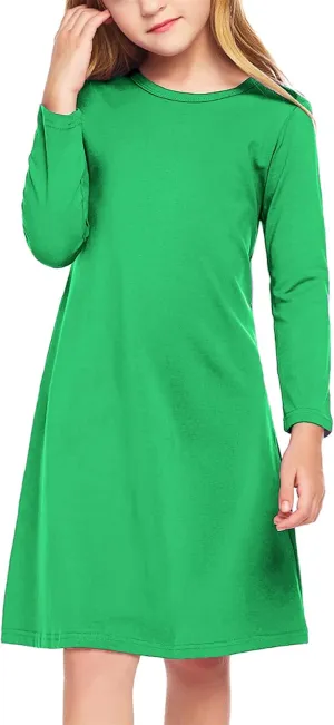 Arshiner Girls Dress Kids Long Sleeve Solid Color Casual T-Shirt Dress