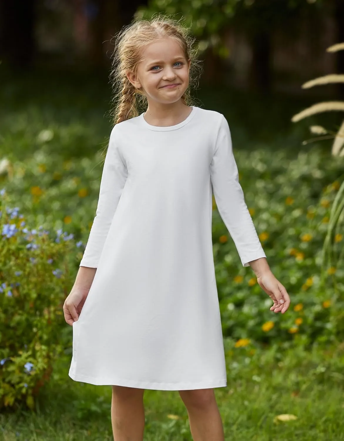 Arshiner Girls Dress Kids Long Sleeve Solid Color Casual T-Shirt Dress