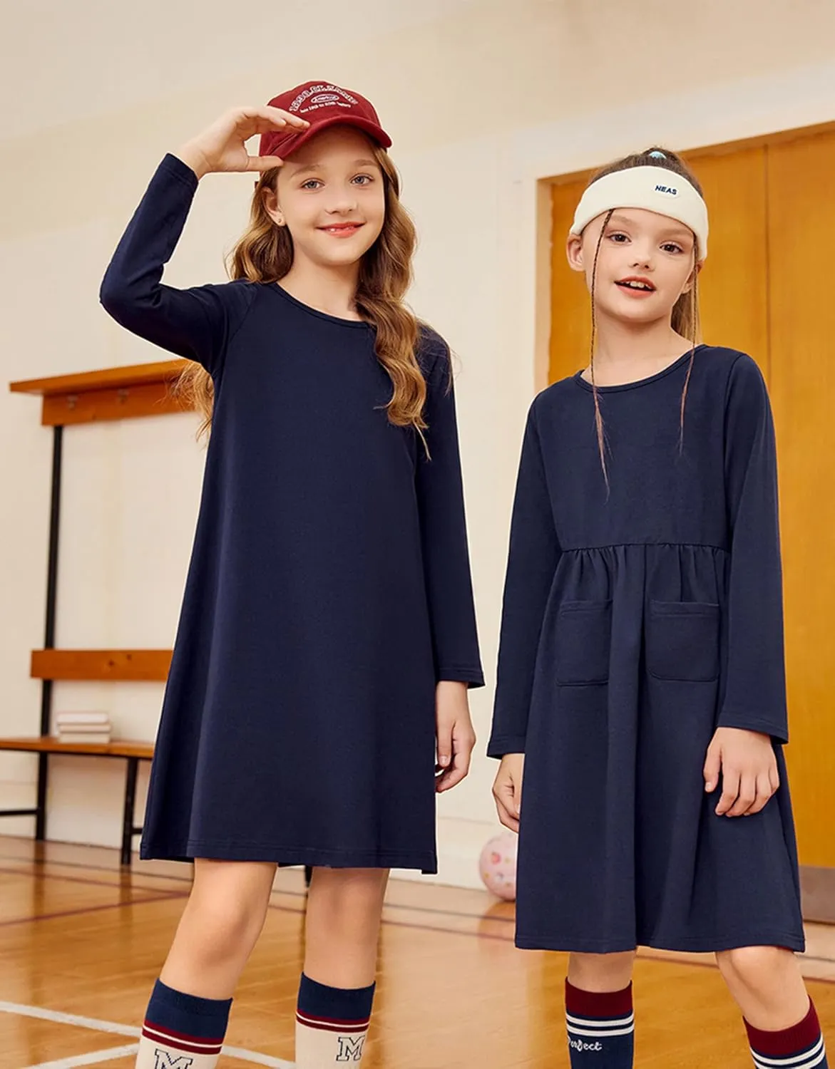 Arshiner Girls Dress Kids Long Sleeve Solid Color Casual T-Shirt Dress