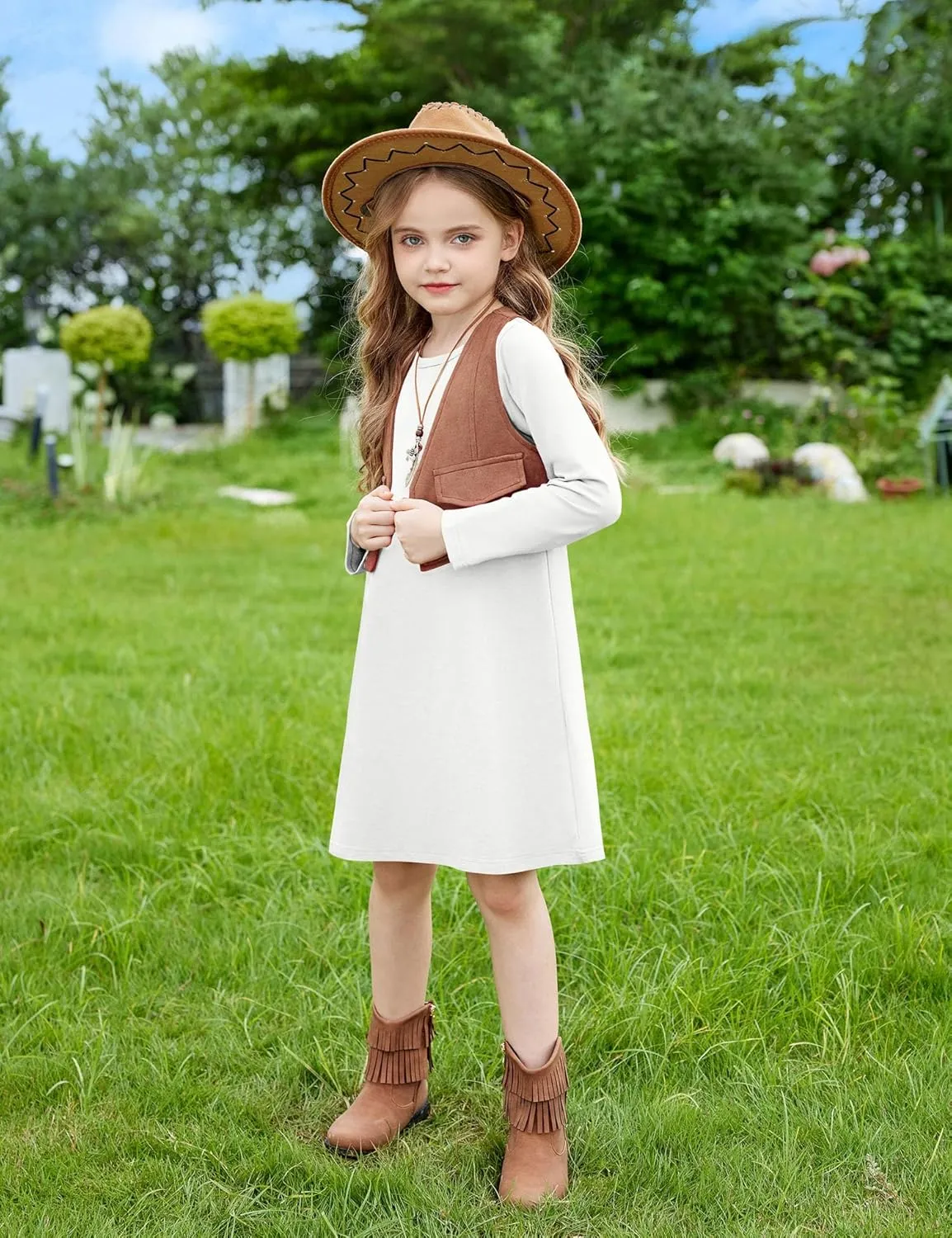 Arshiner Girls Dress Kids Long Sleeve Solid Color Casual T-Shirt Dress