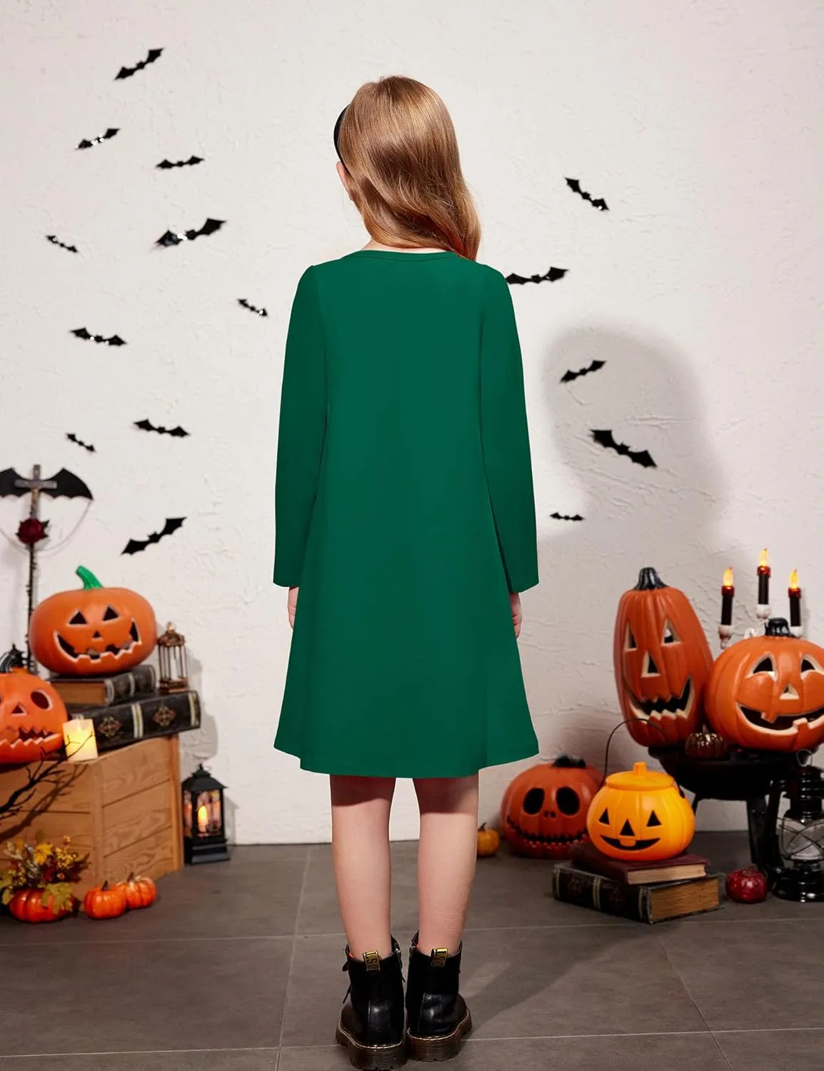 Arshiner Girls Dress Kids Long Sleeve Solid Color Casual T-Shirt Dress