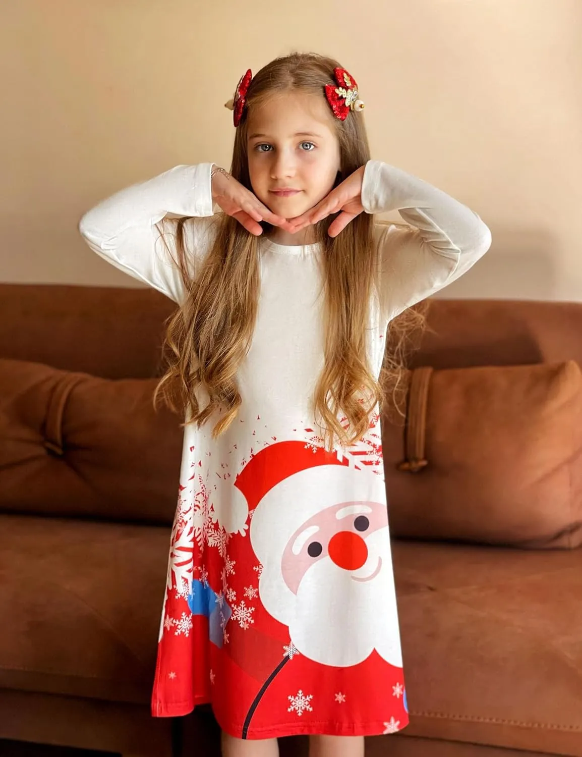 Arshiner Girls Dress Kids Long Sleeve Solid Color Casual T-Shirt Dress