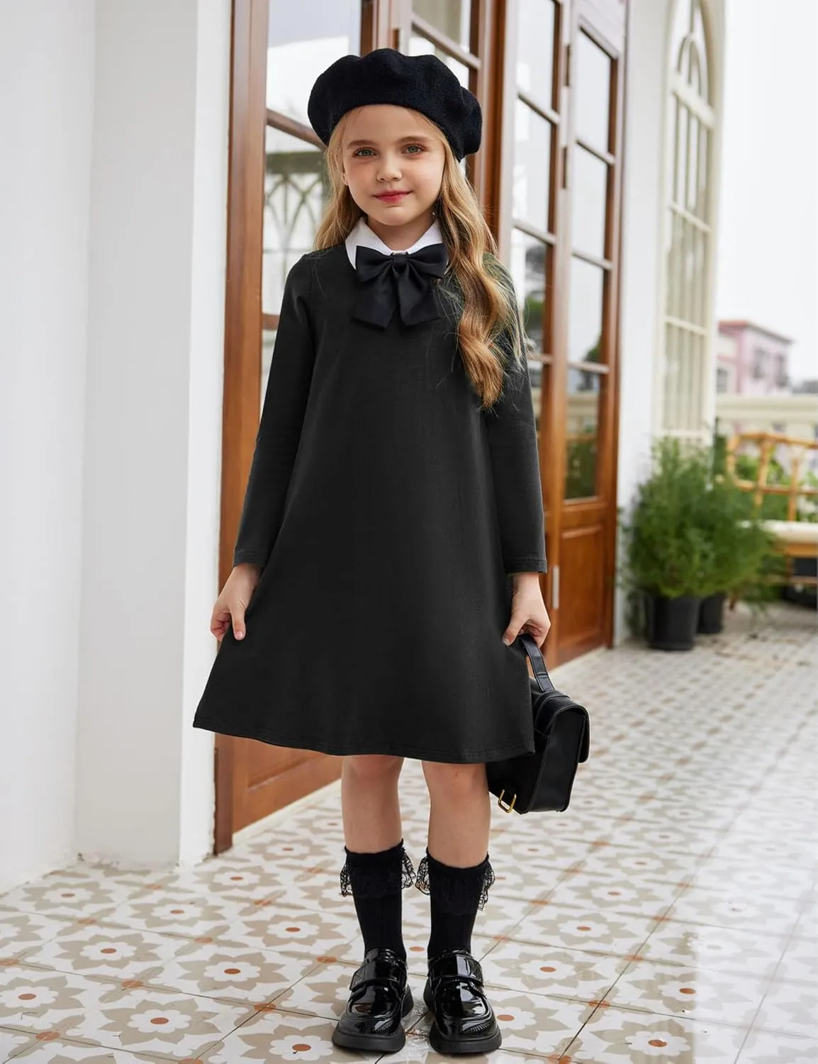 Arshiner Girls Dress Kids Long Sleeve Solid Color Casual T-Shirt Dress