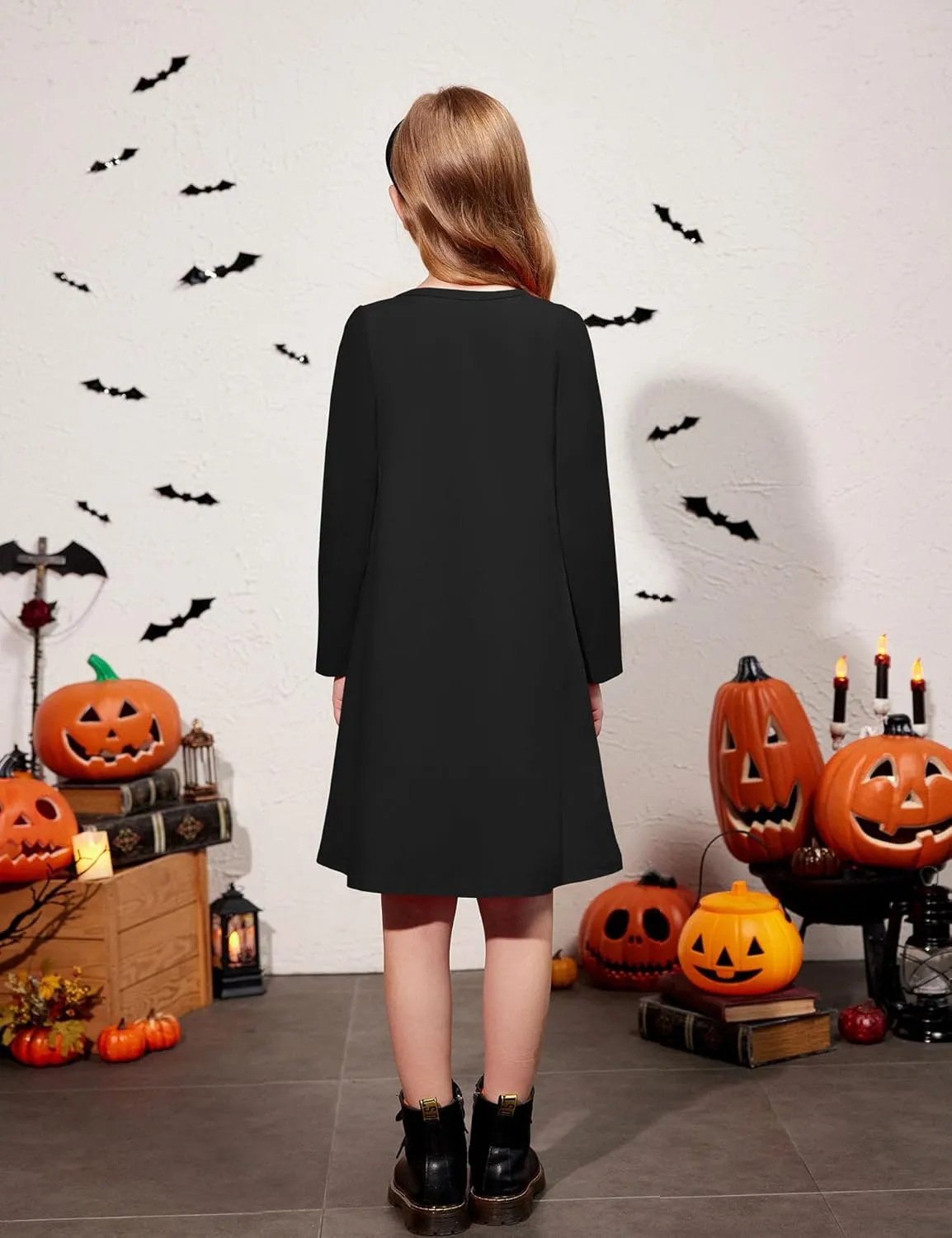 Arshiner Girls Dress Kids Long Sleeve Solid Color Casual T-Shirt Dress