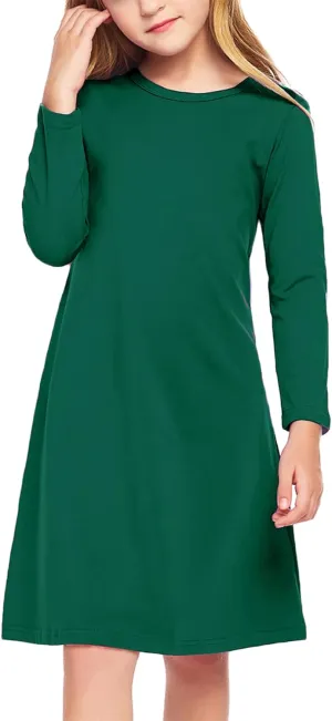 Arshiner Girls Dress Kids Long Sleeve Solid Color Casual T-Shirt Dress