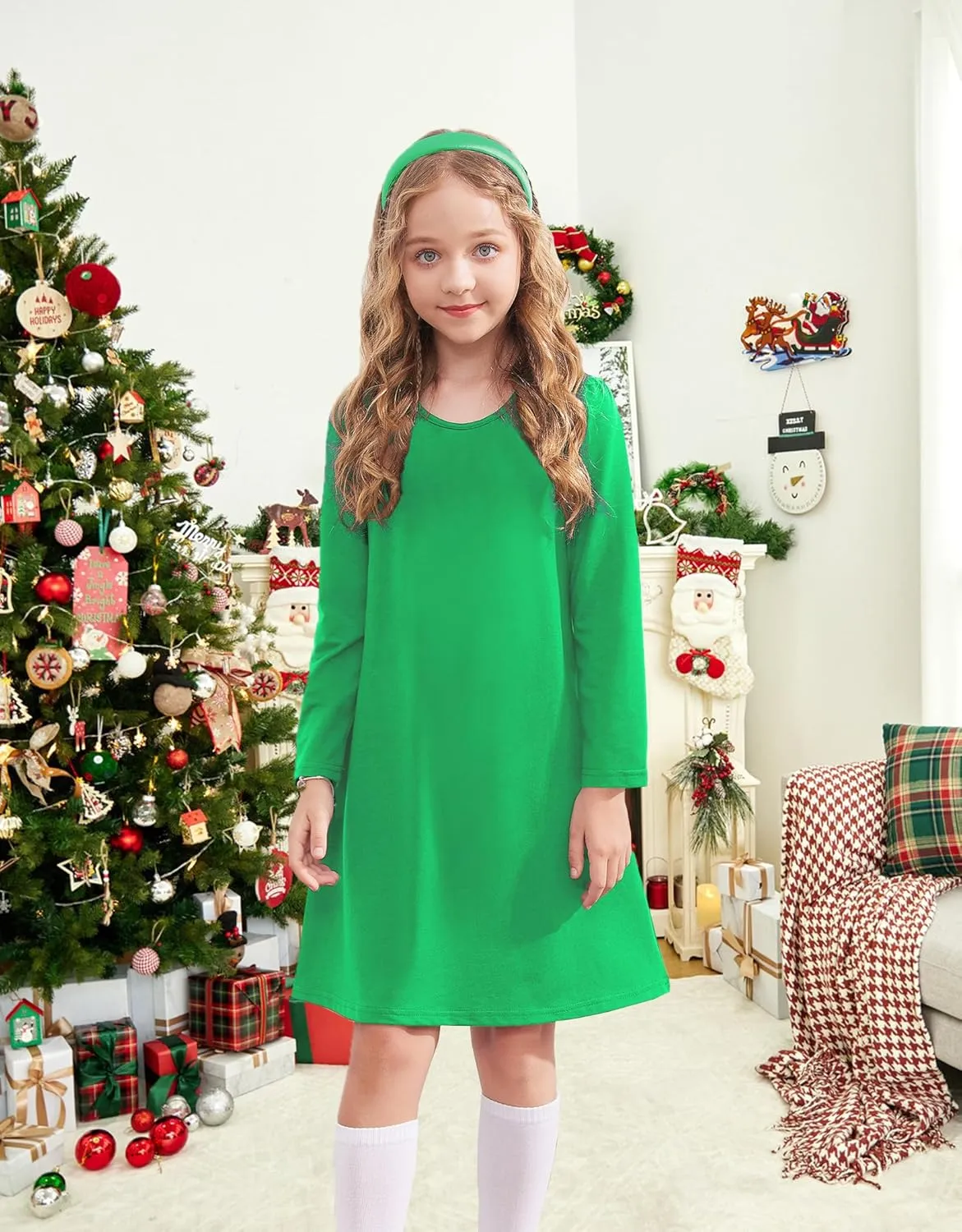 Arshiner Girls Dress Kids Long Sleeve Solid Color Casual T-Shirt Dress