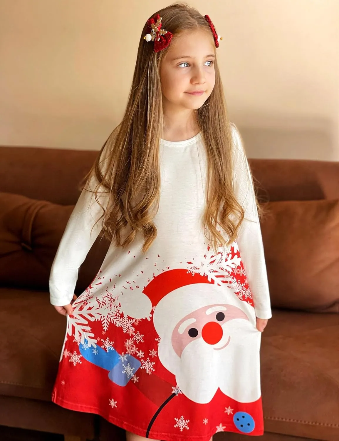 Arshiner Girls Dress Kids Long Sleeve Solid Color Casual T-Shirt Dress