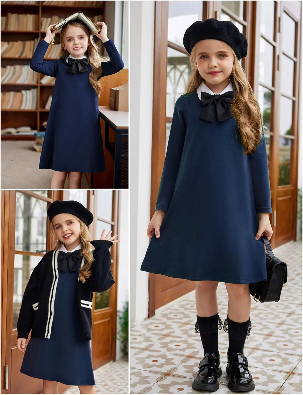 Arshiner Girls Dress Kids Long Sleeve Solid Color Casual T-Shirt Dress