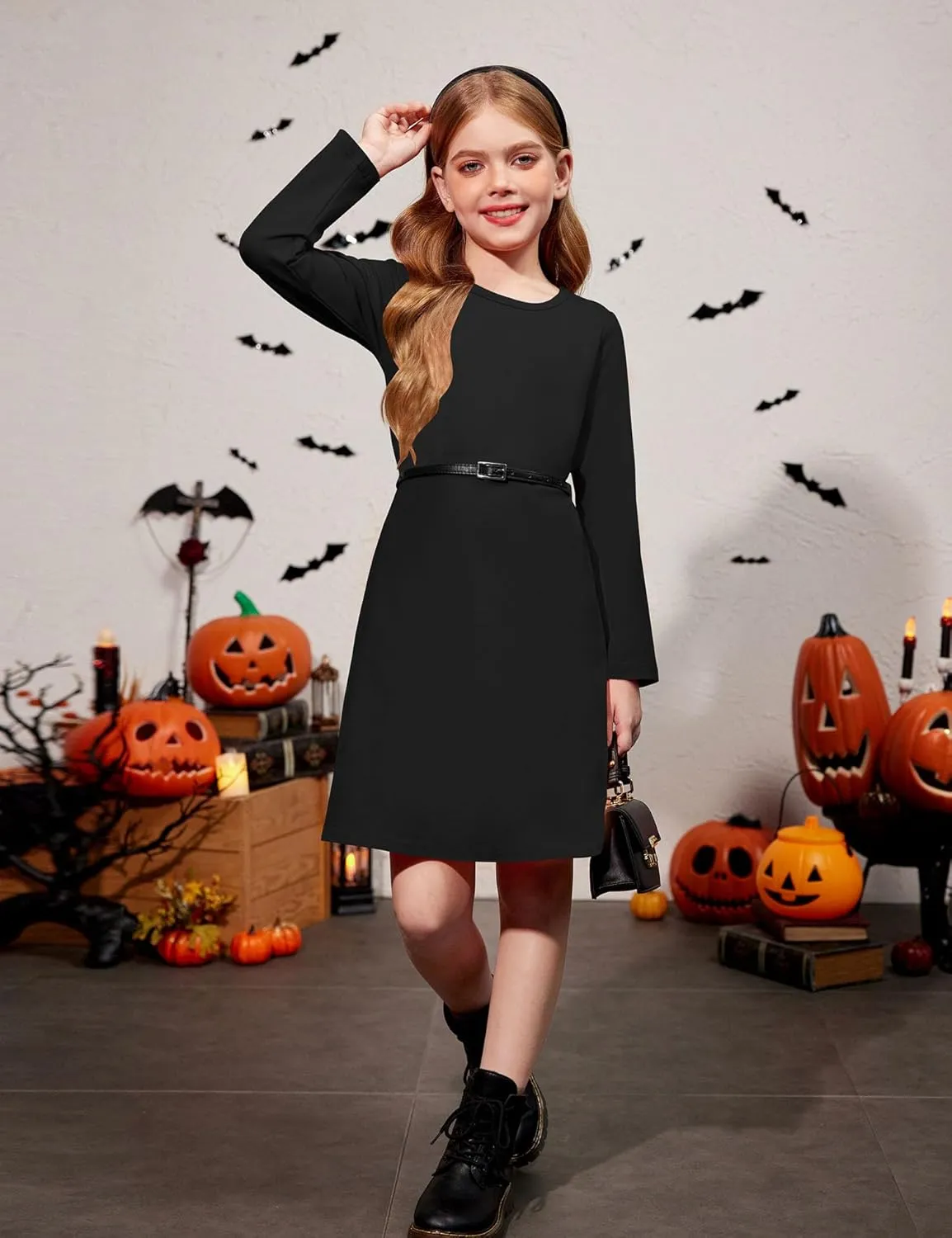 Arshiner Girls Dress Kids Long Sleeve Solid Color Casual T-Shirt Dress