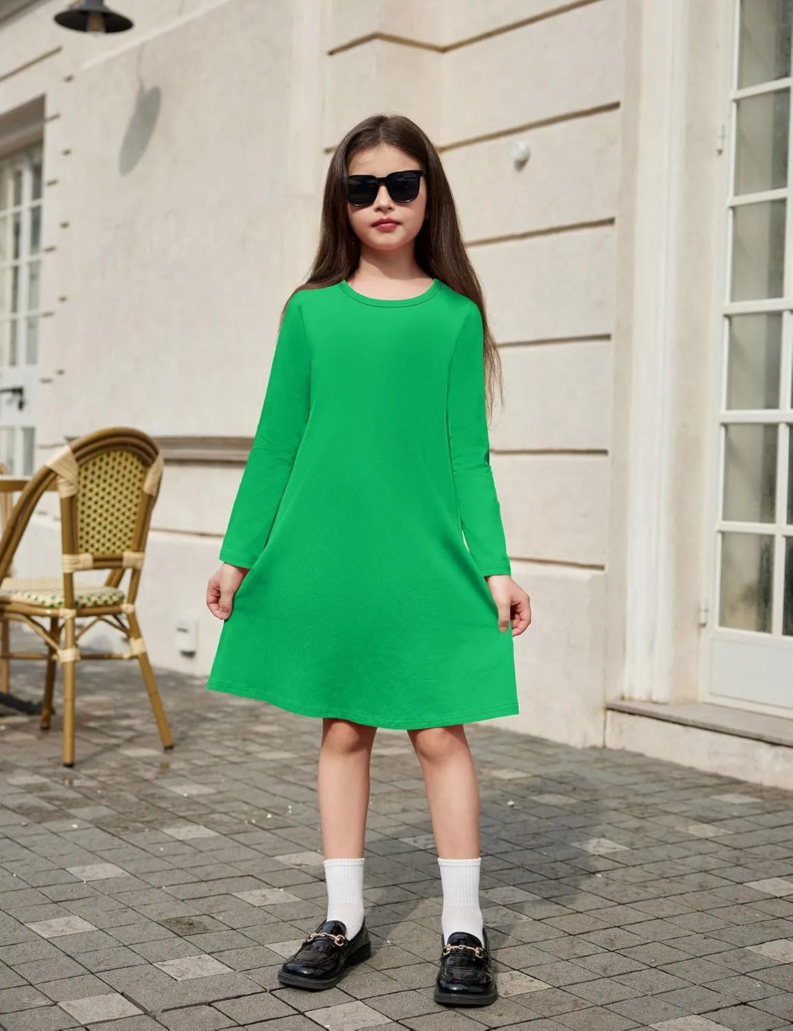 Arshiner Girls Dress Kids Long Sleeve Solid Color Casual T-Shirt Dress