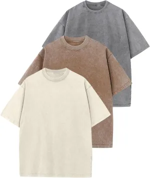 Arssm 3 Pack Men Oversized T Shirts Vintage Tee Loose Fit Short Sleeve Casual Streetwear Baggy Washed Unisex Tops