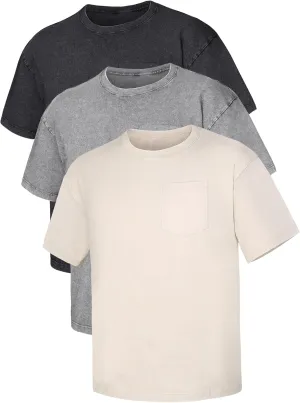 Arssm Men Oversized T-Shirts Pocket Short Sleeve Acid Washed Heavy Cotton Vintage Tops Loose Fit Casual Basic Unisex Tee