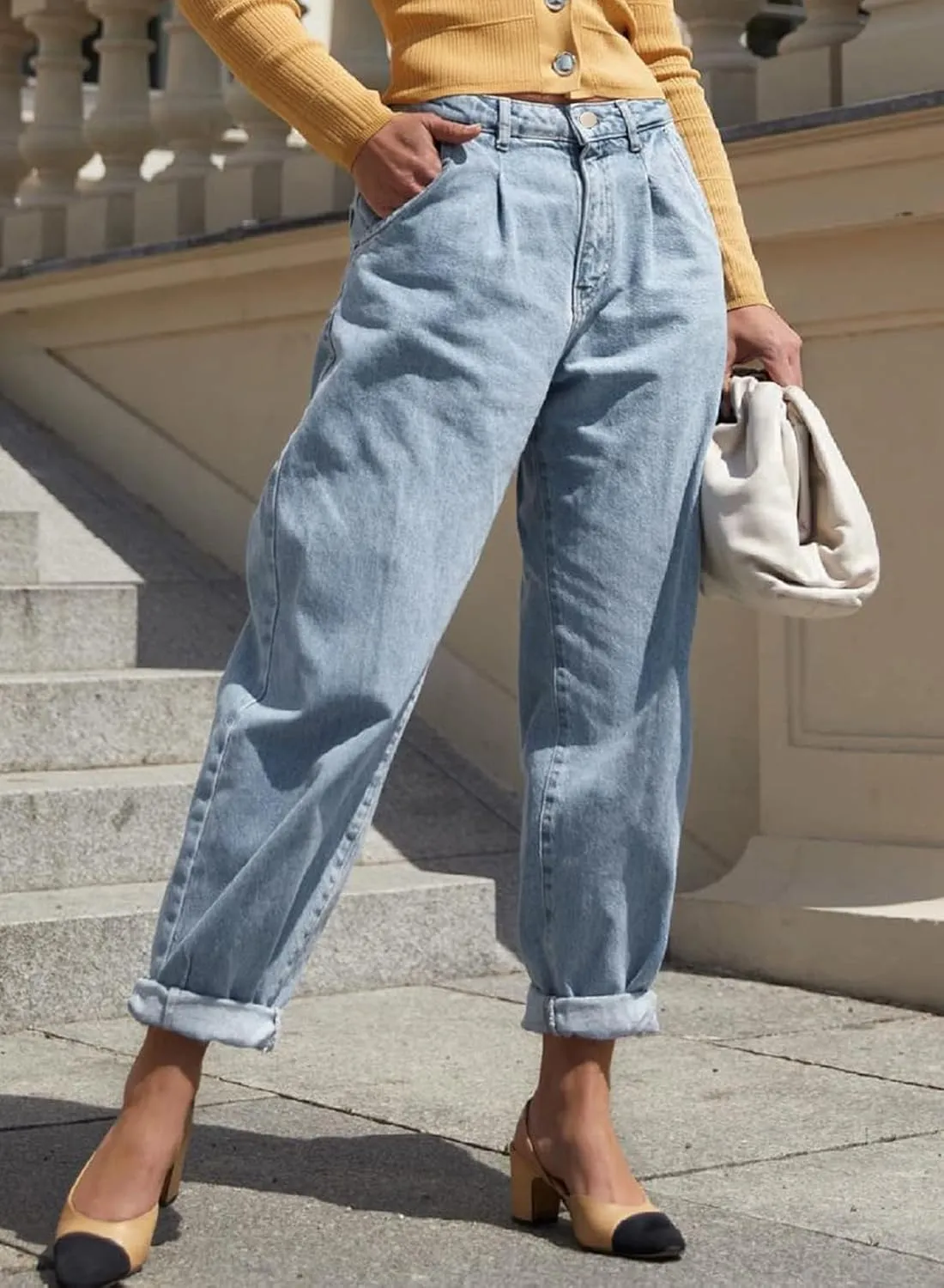 Astylish Womens High Waisted Baggy Jeans Boyfriend Cropped Loose Denim Pants