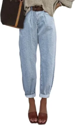 Astylish Womens High Waisted Baggy Jeans Boyfriend Cropped Loose Denim Pants
