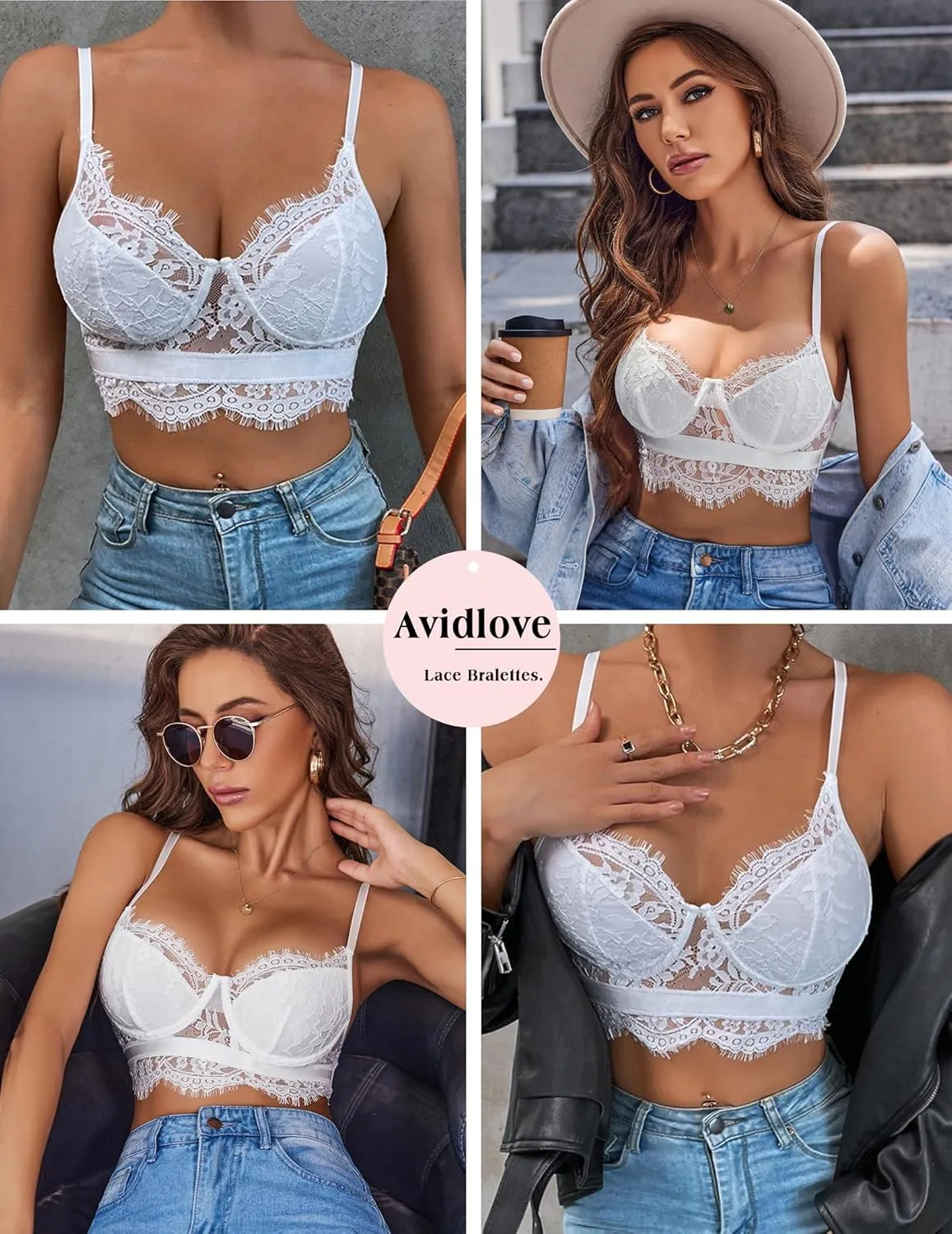 Avidlove Lace Bralettes for Women Y2k Strap Bustier Cami Top V Neck Camisole Lingerie