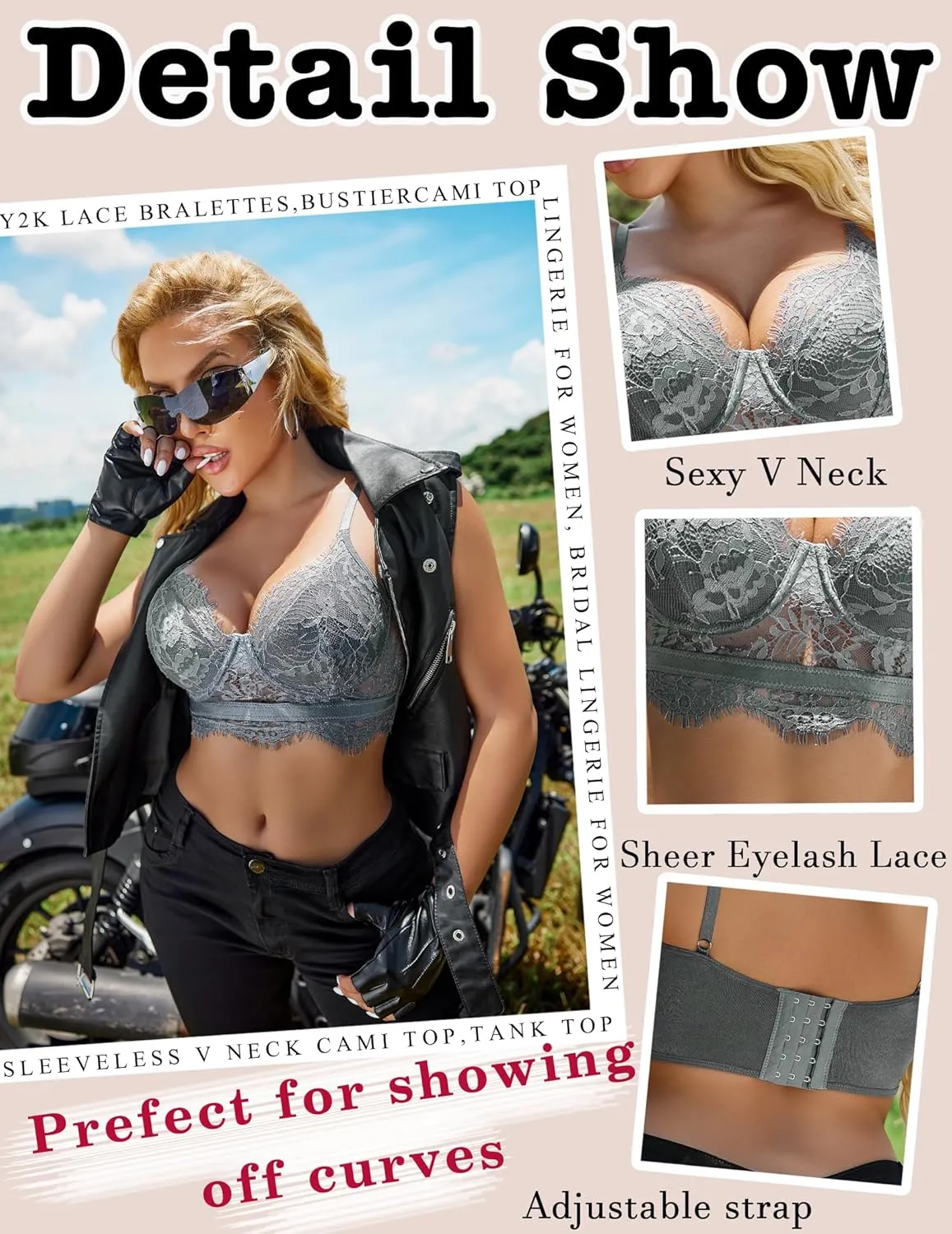 Avidlove Lace Bralettes for Women Y2k Strap Bustier Cami Top V Neck Camisole Lingerie