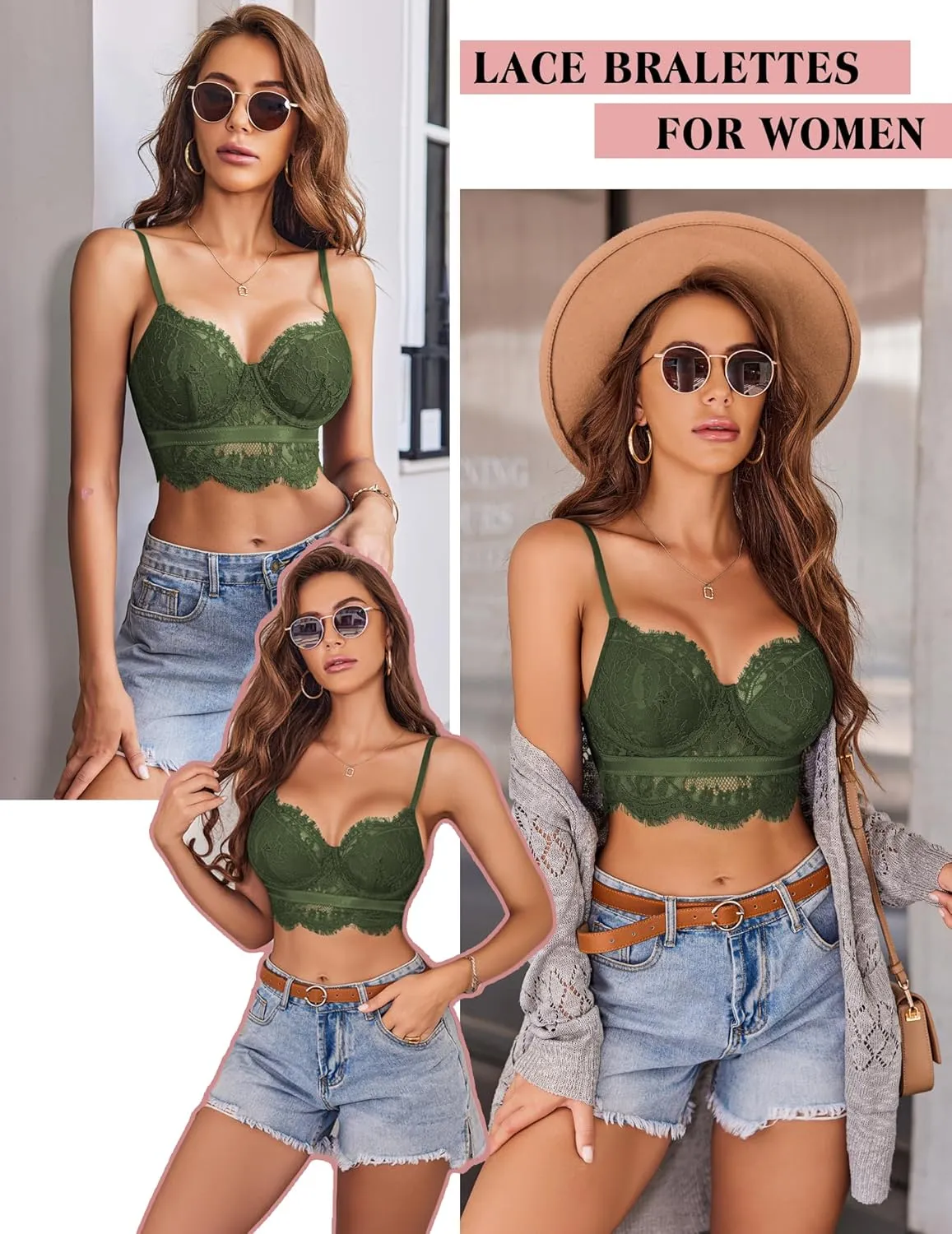 Avidlove Lace Bralettes for Women Y2k Strap Bustier Cami Top V Neck Camisole Lingerie
