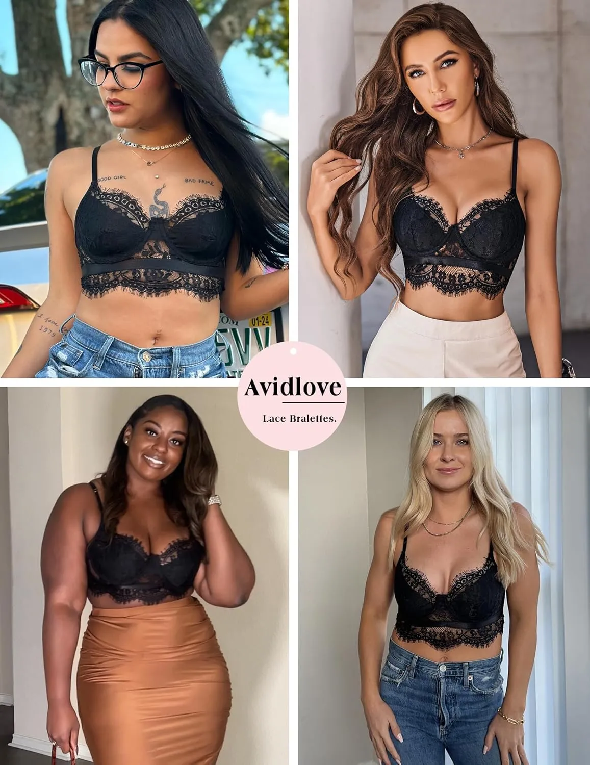Avidlove Lace Bralettes for Women Y2k Strap Bustier Cami Top V Neck Camisole Lingerie