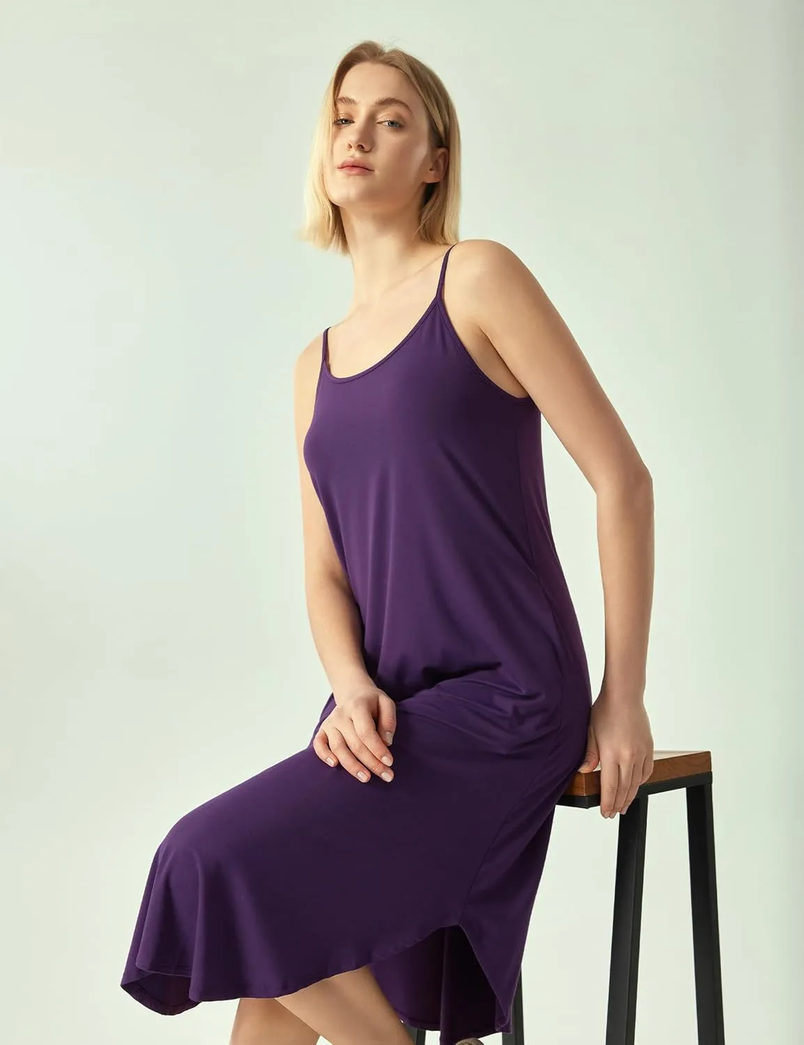 Bamboo Viscose Slip Dress, Sleeveless Nightgown Sleepwear with Pockets, Spaghetti Strap Dresses for Women, Sleep Chemise