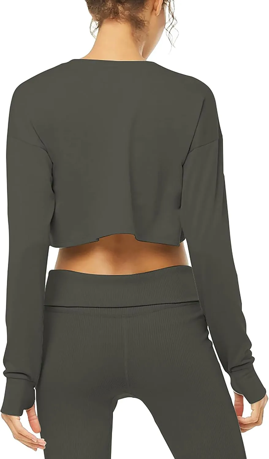 Bestisun Long Sleeve Crop Top Cropped Sweatshirt for Women with Thumb Hole