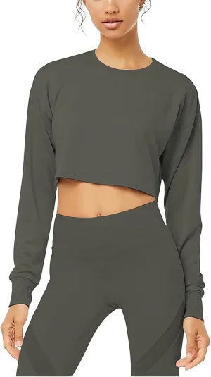Bestisun Long Sleeve Crop Top Cropped Sweatshirt for Women with Thumb Hole