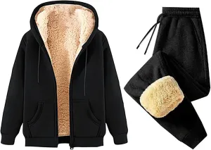 Binmer Mens 2 Piece Sweatsuit Set Sherpa Lined Fleece Jogger Outfit Hoodie & Sweatpants Set Warm Winter Tracksuit Unisex