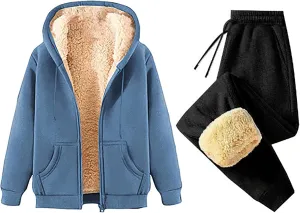 Binmer Mens 2 Piece Sweatsuit Set Sherpa Lined Fleece Jogger Outfit Hoodie & Sweatpants Set Warm Winter Tracksuit Unisex