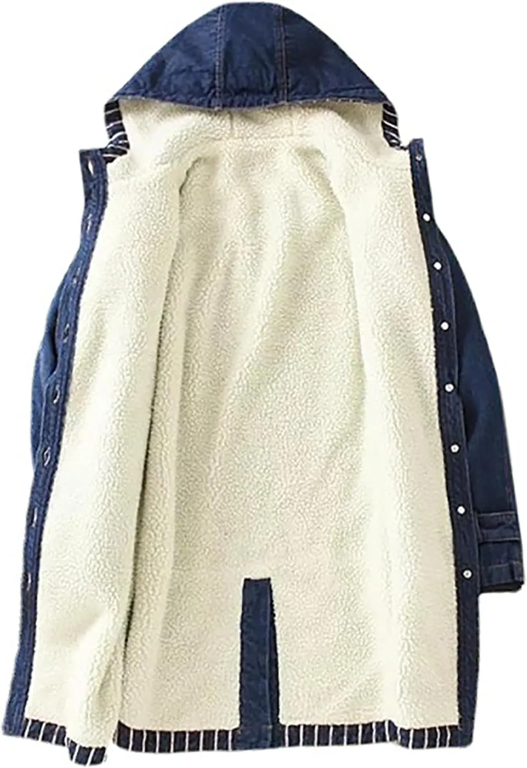Binmer Sherpa Lined Denim Jackets for Womens Winter Thicken Warm Fleece Hooded Mid Length Casual Jean Outwear with Pockets