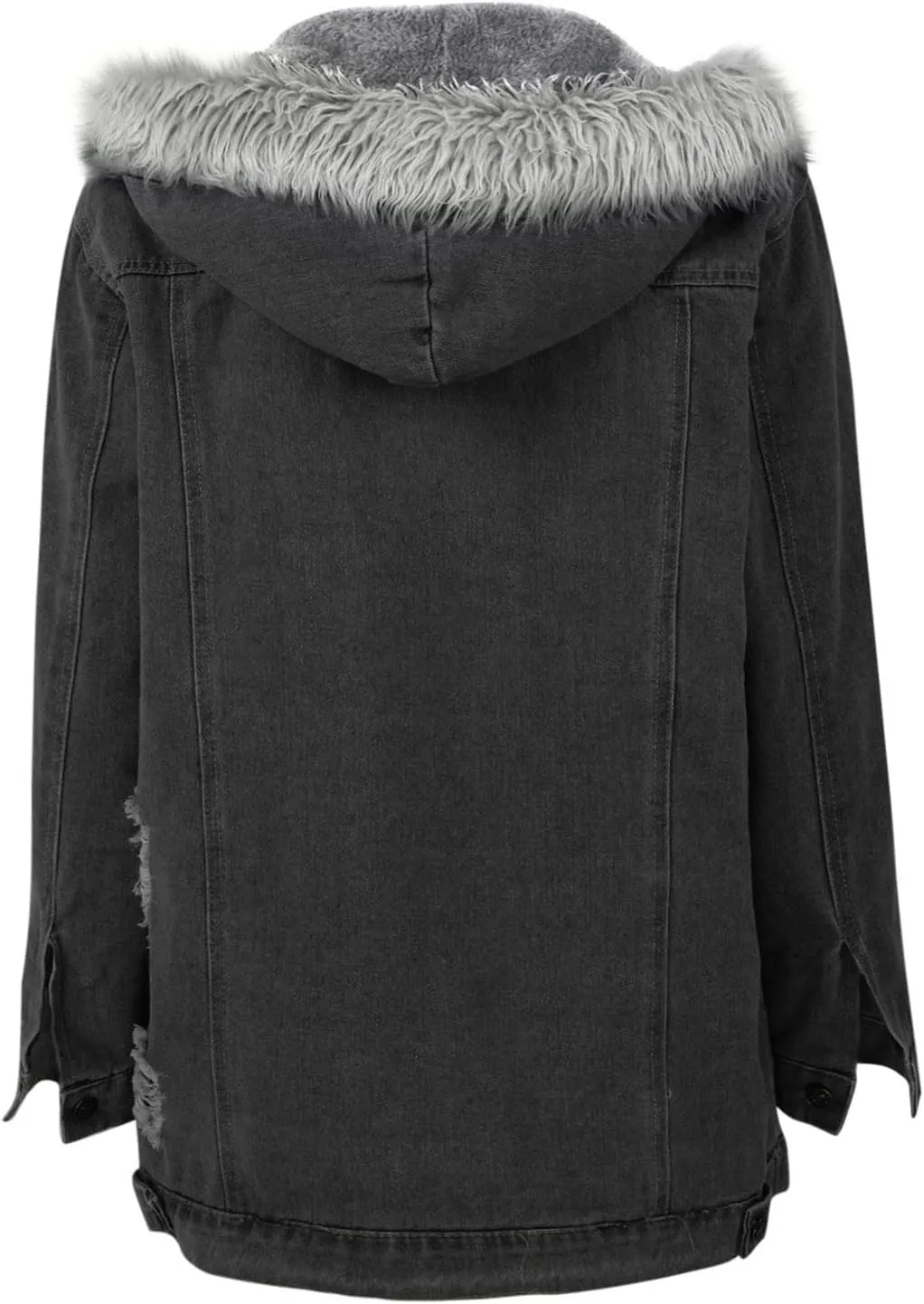 Binmer Women's Fleece Sherpa Lined Denim Jackets Faux Fur Hoodies Coat Winter Warm Button Down Coats Shaggy Warm Outerwear
