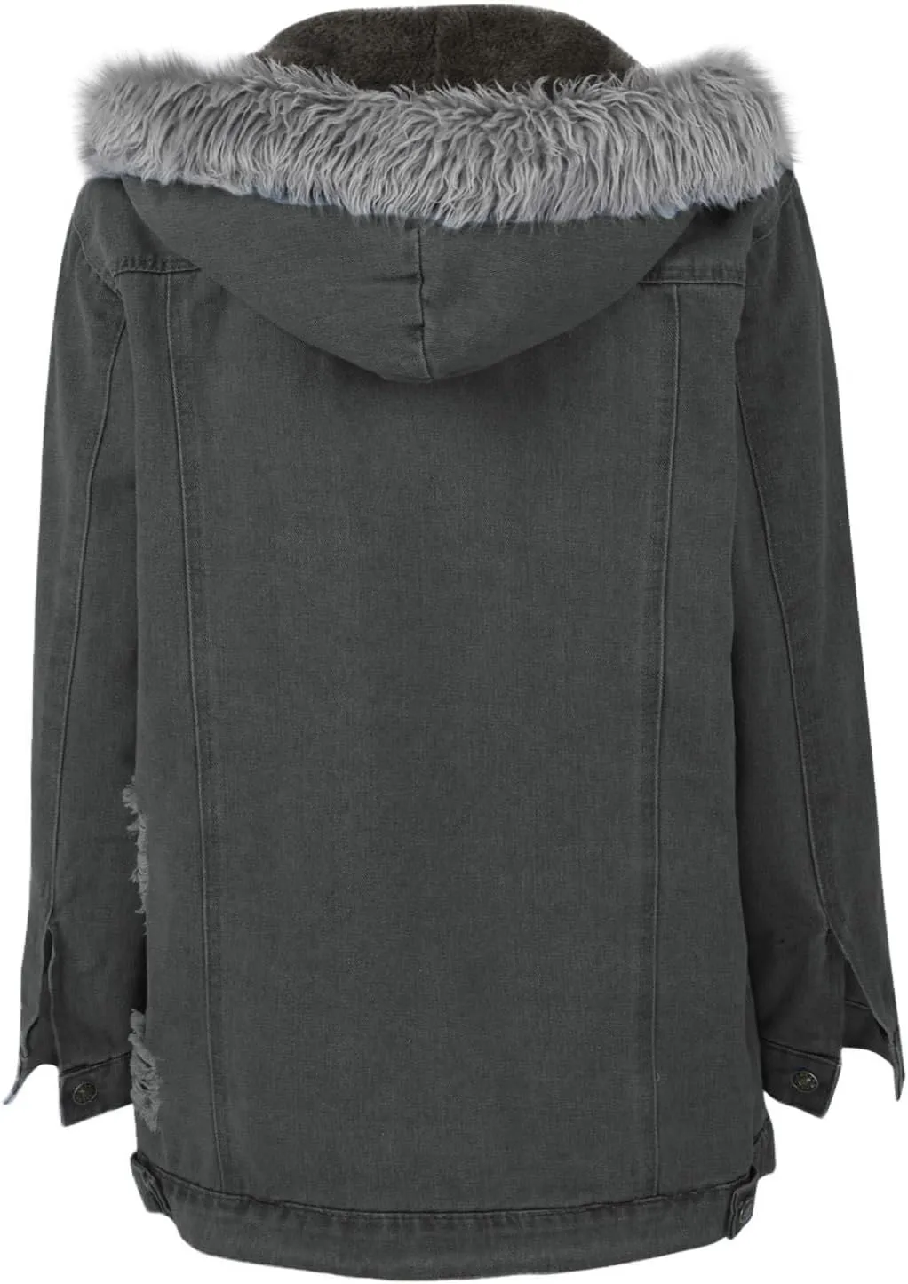 Binmer Women's Fleece Sherpa Lined Denim Jackets Faux Fur Hoodies Coat Winter Warm Button Down Coats Shaggy Warm Outerwear