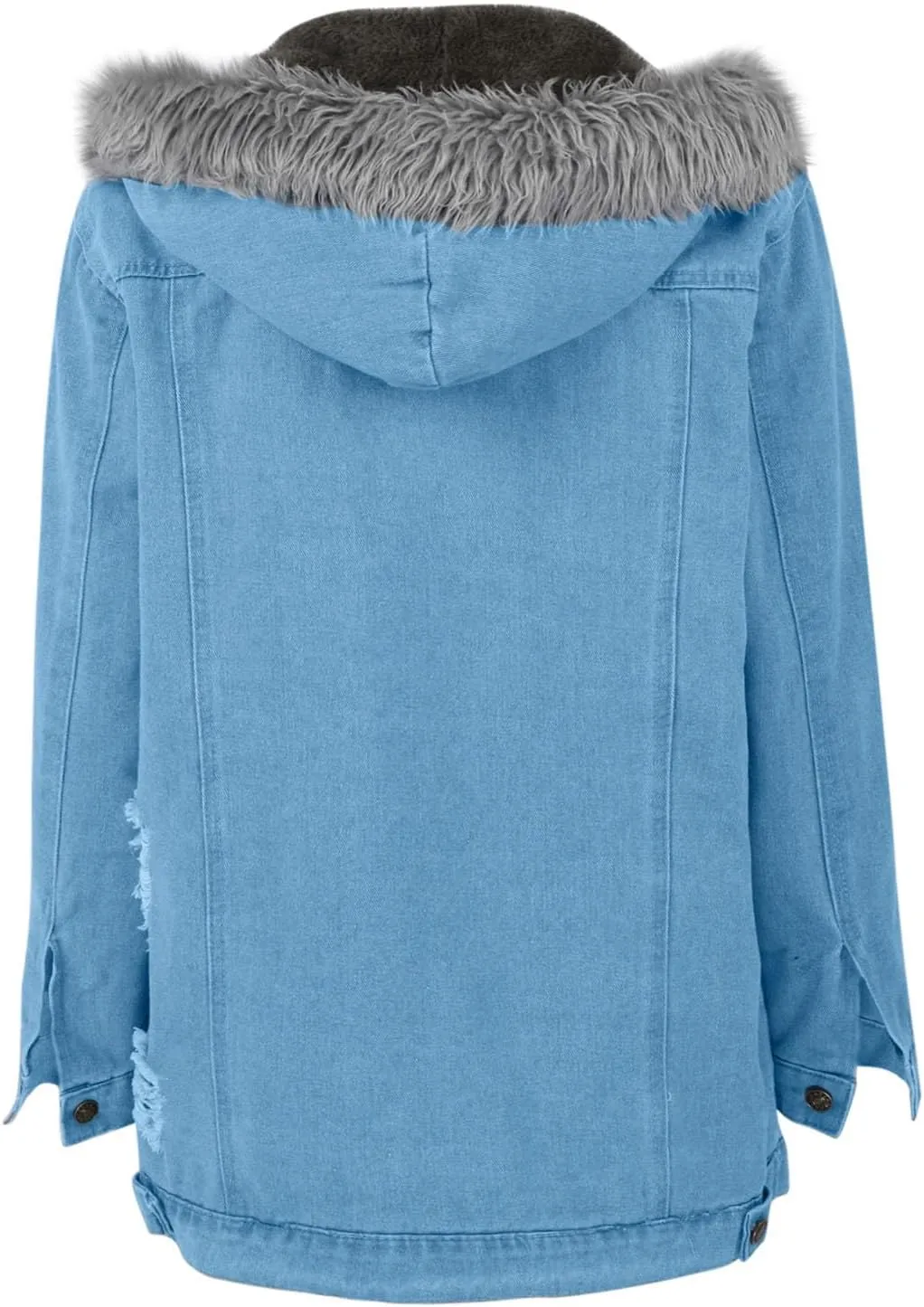 Binmer Women's Fleece Sherpa Lined Denim Jackets Faux Fur Hoodies Coat Winter Warm Button Down Coats Shaggy Warm Outerwear