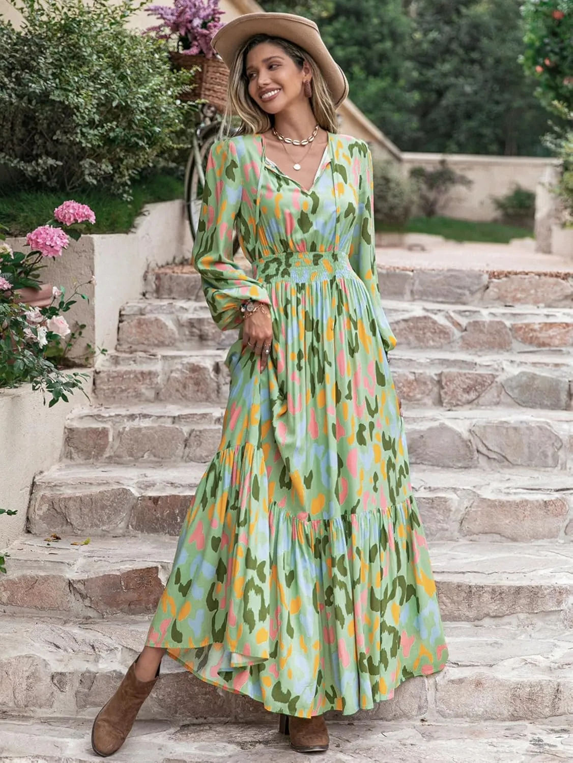 Black Summer Dresses for Women 2025 Floral Design Boho V Neck Short Sleeve Slit Maxi Dress Wear Casual Wedding Party