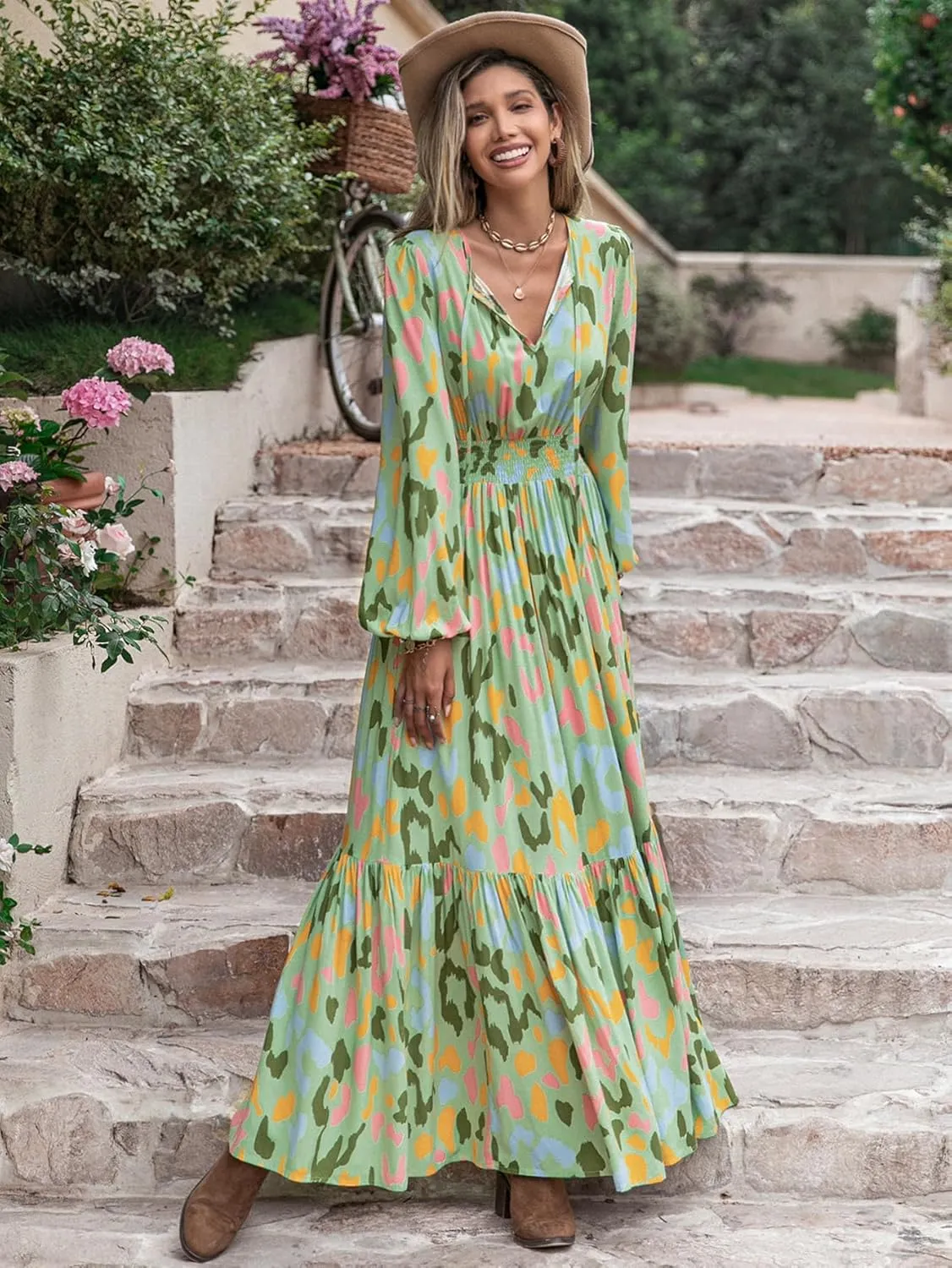 Black Summer Dresses for Women 2025 Floral Design Boho V Neck Short Sleeve Slit Maxi Dress Wear Casual Wedding Party