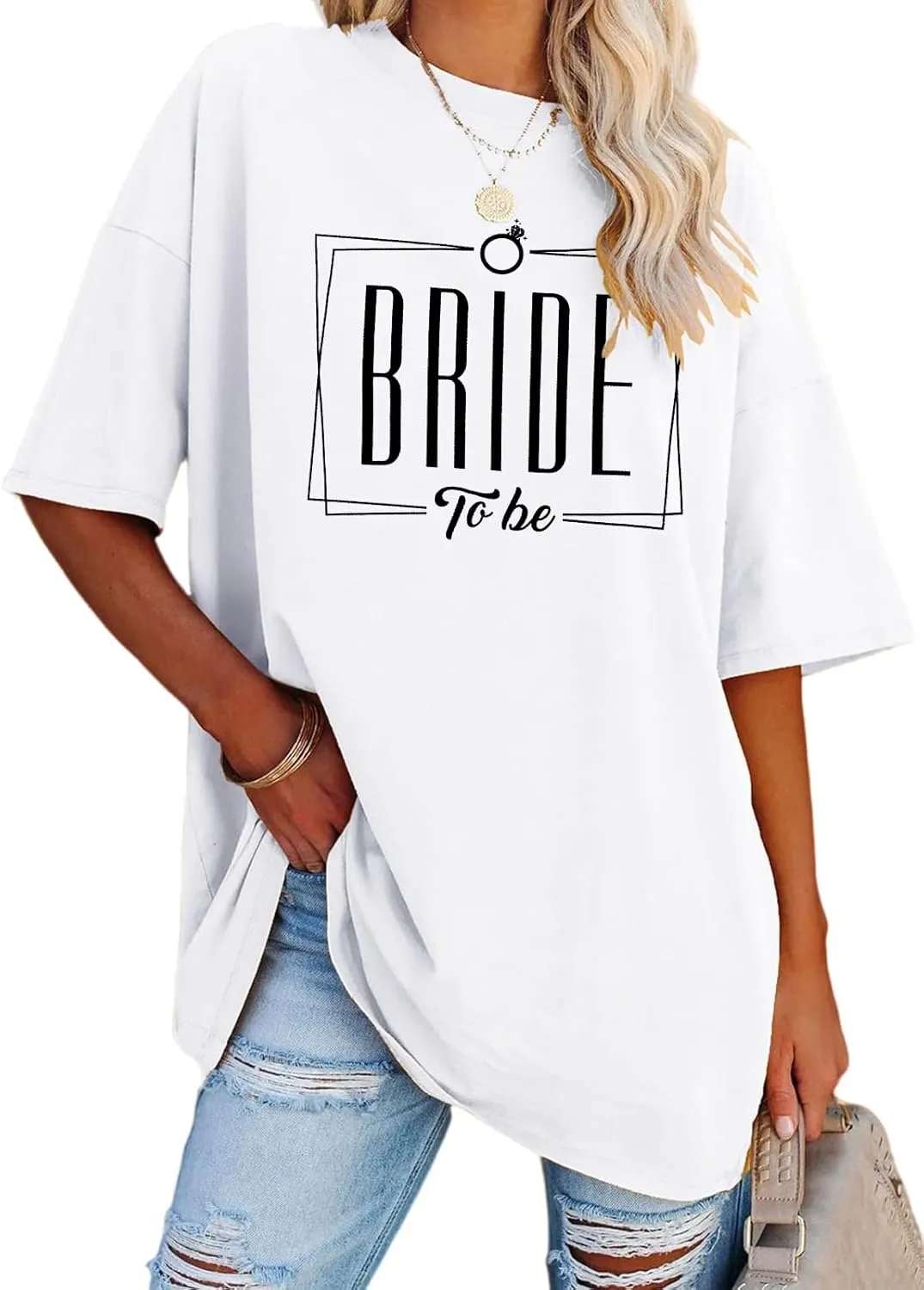 Bride Oversized Shirt for Women Engaged Shirt Engagement Party Matching Tee Shirts