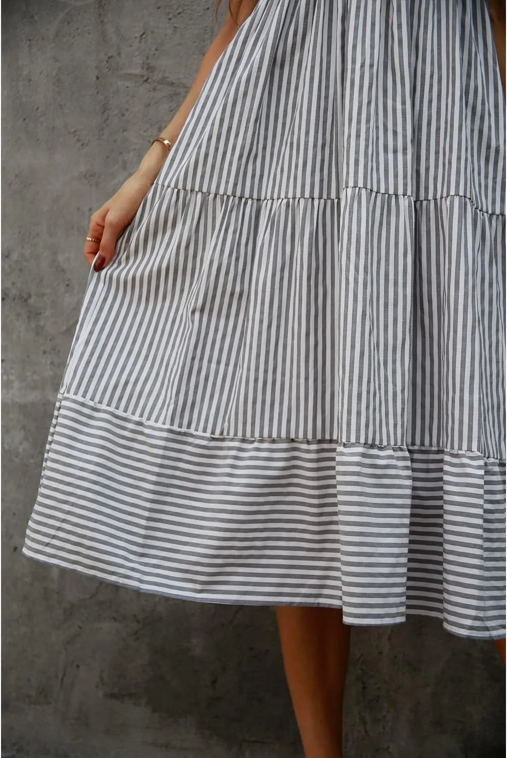 BROVAVE Womens 2025 Summer Sleeveless Shirt Dress Collar Striped V Neck Casual Midi Dresses