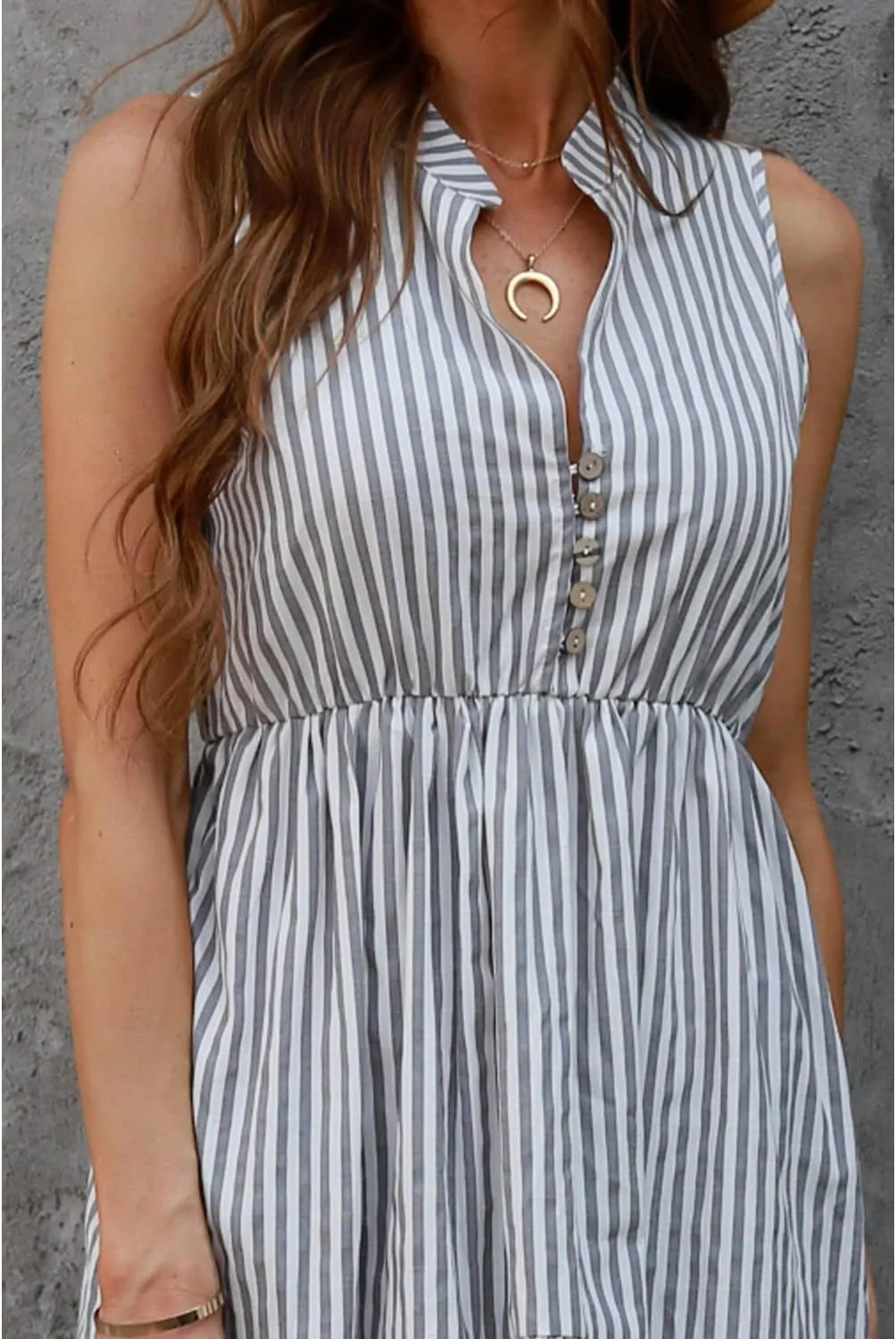 BROVAVE Womens 2025 Summer Sleeveless Shirt Dress Collar Striped V Neck Casual Midi Dresses