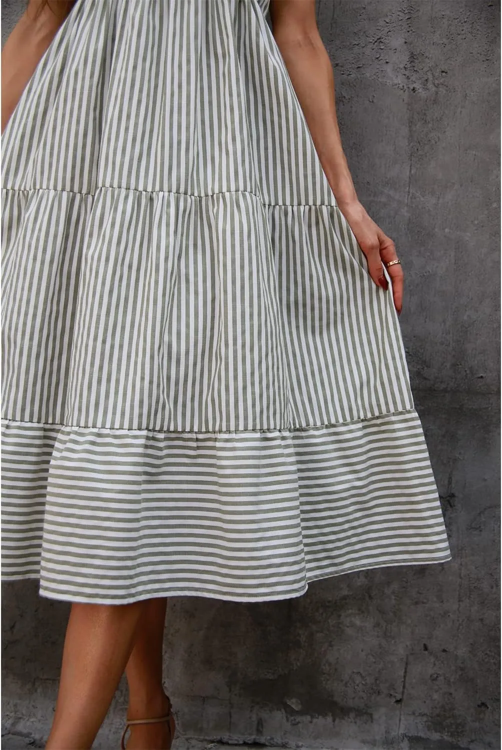 BROVAVE Womens 2025 Summer Sleeveless Shirt Dress Collar Striped V Neck Casual Midi Dresses