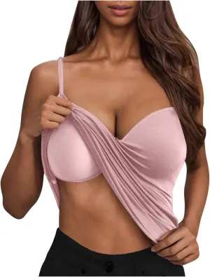 Built in Bra Camisole Tank Tops for Women Workout Layer Padded Yoga Shirts Summer Casual Spaghetti Strap Sexy Cami Top