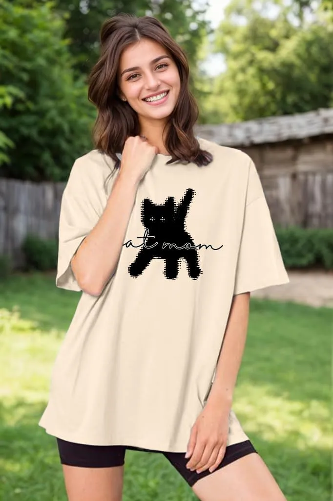 Cat Shirts for Women Cute Cat Mom Oversized Shirt Funny Pet Graphic Tees Y2k Teen Girl Clothes
