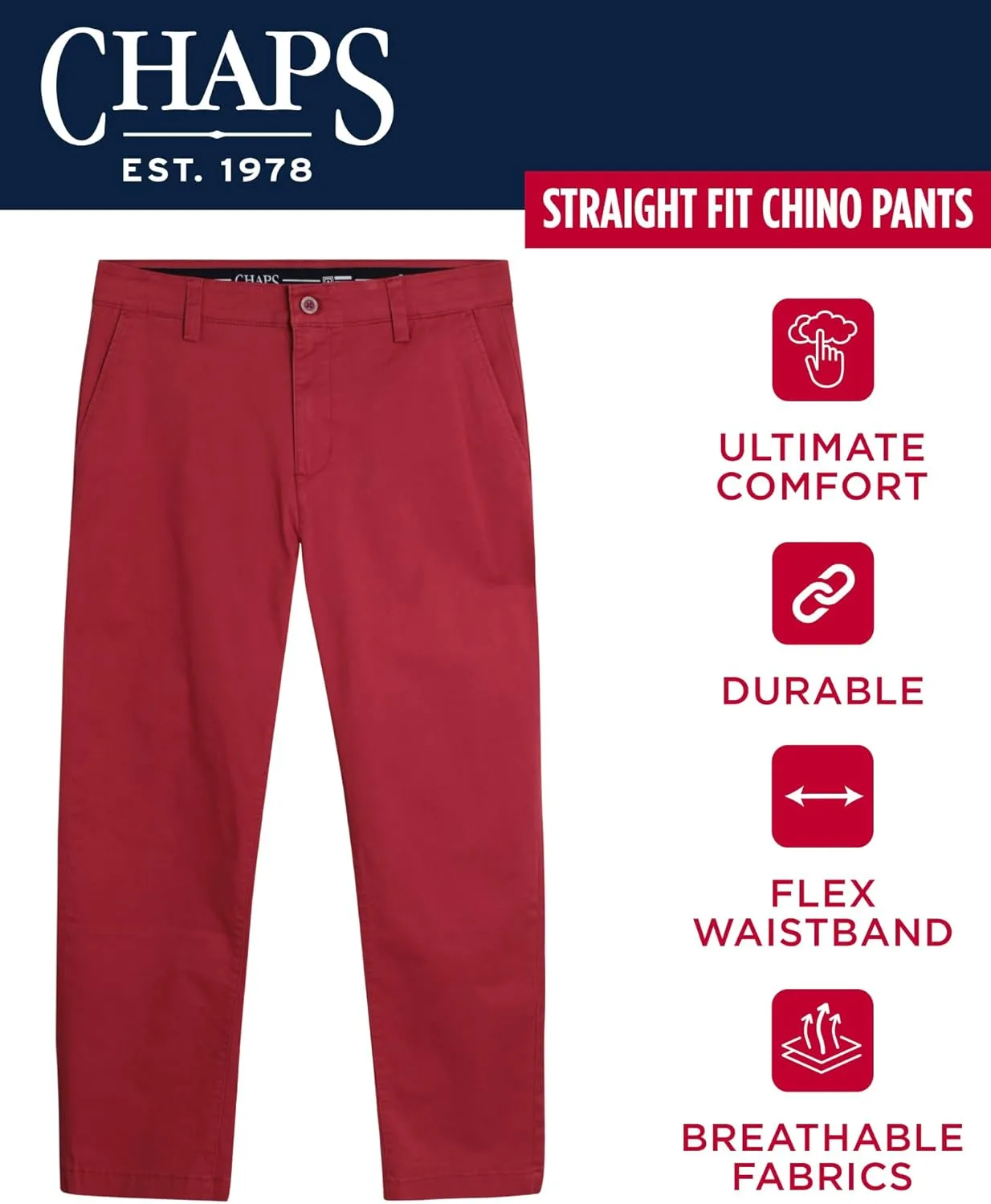 Chaps Men's Pants - Straight Fit 5-Pocket Comfort Stretch Chino Pants for Men - Men's Fashion Straight Leg Cotton Chinos