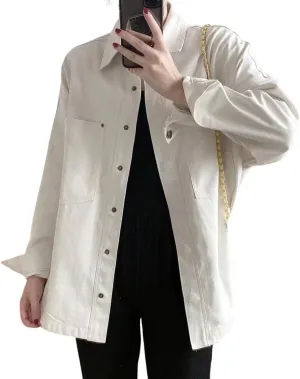 CHARTOU Women Denim Jacket Button Down Oversized Denim Jean Shirt Shacket Outwear